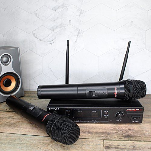  Phenyx Pro VHF Wireless Microphone System, 1 Handheld Mic 1 Headset Mic 1 Lapel Mic 1 Bodypack Combo, Reliable Performance, Fixed Frequency, Ideal for Church, Presentation, Public