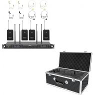 Phenyx Pro Wireless Microphone System, Quad Channel Wireless Mic Set w/ 4 Bodypacks and Headsets/Lapel Mics, 4x40 Channels (PTU-7000B) Bundle with The Extra Large Size Carrying Case