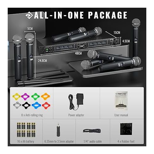  Phenyx Pro Wireless Microphone System, Eight-Channel Wireless Mic, w/ 8 Handheld Dynamic Microphones, Auto Scan,8x40 Adjustable UHF Channels Bundle with The Extra Large Size Carrying Case