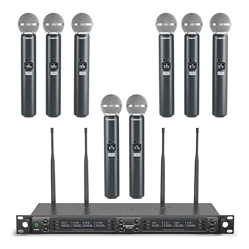  Phenyx Pro Wireless Microphone System, Eight-Channel Wireless Mic, w/ 8 Handheld Dynamic Microphones, Auto Scan,8x40 Adjustable UHF Channels Bundle with The Extra Large Size Carrying Case