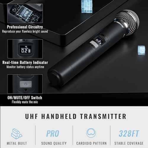  Phenyx Pro Wireless Microphone System, Quad Channel Wireless Mic, w/ 4x40 Channels, 4 Handheld Dynamic Microphones,Auto Scan, Long Distance 328ft, Microphone for Singing, Church, Karaoke (PTU-7000A)