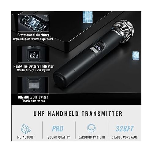  Phenyx Pro Wireless Microphone System, Quad Channel Wireless Mic, w/ 4 Handheld Dynamic Microphones (PTU-7000A) Bundle with The Extra Large Size Carrying Case