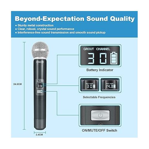  Phenyx Pro Professional Wireless Microphone, UHF Dynamic Microphone, Metal Cordless Microphone, Handheld Microphone for PTU-71/PTU-7000/PTU-6000 with Selectable Frequencies (PWH-7)