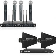 Phenyx Pro Quad Wireless Microphone System w/ 4x40 UHF Channels (PTU-7000A) Bundle with UHF Wireless Antenna Distribution System Kit