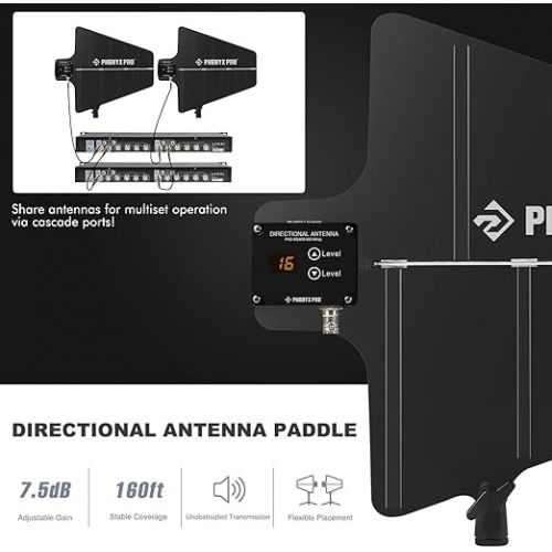  Phenyx Pro Quad Wireless Microphone System w/ 4x40 UHF Channels (PTU-7000A) Bundle with UHF Wireless Antenna Distribution System Kit