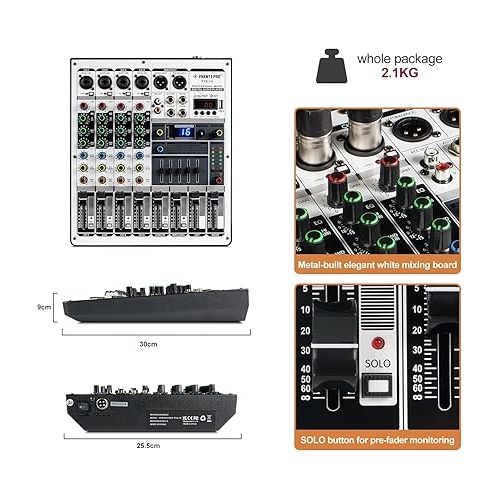  Professional Audio Mixer, Phenyx Pro Sound Mixer w/USB Audio Interface, 4-Channel Sound board Dj Mixer w/Stereo Equalizer, 16 DSP Effects, suitable for Stage, Live Gigs, and Karaoke (PTX-15)