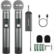 Phenyx Pro Dual Digital Wireless Microphone System, w/2 Handheld Dynamic Microphones,15 UHF Frequency Groups, Mini Receiver, Metal Cordless Microphone for Karaoke,Church,DJ,Singing (PDP-2-2H)