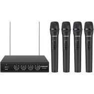 Phenyx Pro Wireless Microphone System, 4 Channel VHF Wireless Mics, w/ 4 Handheld Dynamic Microphones, Metal Receiver, Long Range, Microphone for Singing, Karaoke, Church (PTV-2000A)