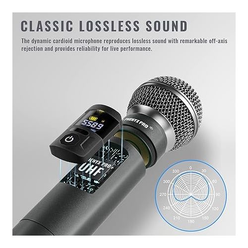  Phenyx Pro Wireless Microphone System, Metal Wireless Mic Set with 4 Cordless Mics, 4x25 UHF Adjustable Frequencies, 200ft Range, Dynamic Microphones for Singing, Karaoke, Church, DJ (PTU-5200-4H)