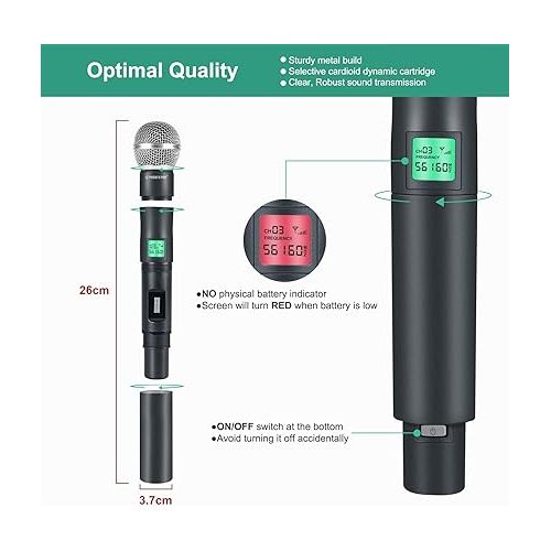  Phenyx Pro Professional Wireless Microphone, 561.6MHz UHF Dynamic Microphone, Metal Cordless Microphone, Handheld Microphone Transmitter for PTU-5000/PTU-4000 Series,260ft Coverage