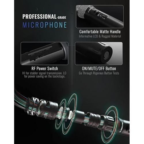  Phenyx Pro Professional Wireless Microphone, UHF Dynamic Microphone, Metal Cordless Microphone, Handheld Microphone for True Diversity System PTU-1U/PTU-2U with Selectable Frequencies (PWH-12)