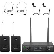 Phenyx Pro Dual Wireless Microphone System w/ 2x100 UHF Frequencies, Auto-Scan Cordless Mic Set, 2 Bodypacks & Headsets/Lapel Microphones for Speaking, Singing, Church, DJ (PTU-71-2B)