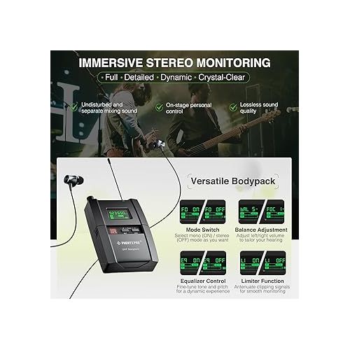  Phenyx Pro UHF Stereo Wireless in Ear Monitor System, Wireless IEM, 900MHz Band Selectable Frequency, Rack Mountable, 160 ft. Operation, Suitable for Stage, Studio, Exhibit, Lecture, Speech (PTM-10)