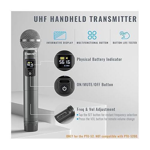  Phenyx Pro PTU-52 Wireless UHF Handheld Microphone Transmitter with Selectable 30 Frequencies