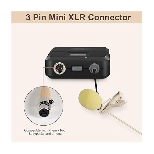  Phenyx Pro Beige Color Lavalier Lapel & Headset Mic Combo with Mini XLR Jack, Hands-Free Clip-on Lapel Mic, and Flexible Wired Boom Headset, Compatible with All Wireless Mic System