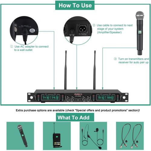  [아마존 핫딜] Wireless Microphone System, Phenyx Pro 4-Channel UHF Cordless Mic Set With Four Handheld Mics, All Metal Build, Fixed Frequency, Long Range 260ft, Ideal for Church,Karaoke,Weddings