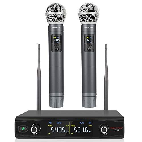  Phenyx Pro UHF Wireless Handheld Microphone System, 30 Adjustable Frequencies Cordless Mic Sets with Case, All Metal Build, 200ft Coverage, Ideal for Home Karaoke, Weddings, DJ, Ch