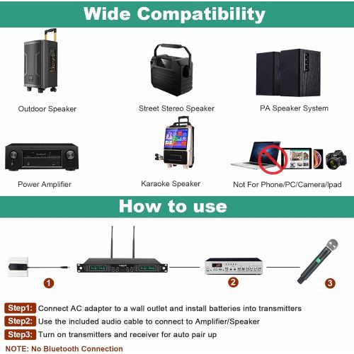  Wireless Microphone System, Phenyx Pro 4-Channel UHF Cordless Mic Set With Four Handheld Mics, All Metal Build, Fixed Frequency, Long Range 260ft, Ideal for Church,Karaoke,Weddings