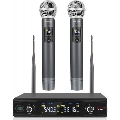  Phenyx Pro UHF Wireless Handheld Microphone System, 30 Adjustable Frequencies Cordless Mic Sets with Case, All Metal Build, 200ft Coverage, Ideal for Home Karaoke, Weddings, DJ, Ch