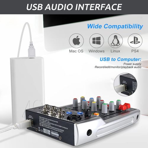  [아마존베스트]Phenyx Pro USB Audio Interface Mixer, 4-Channel, 3-Band EQ, Echo Effects, Audio Mixer with Interface to PC for Music Recording, Ideal for Live Streaming, Recording (PTX-10)