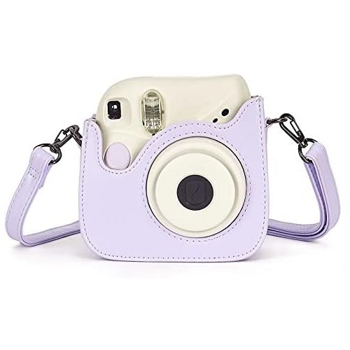 Phetium Protective Case Compatible with Instax Mini 7+ 7s 7c Instant Film Camera / Polaroid PIC-300, Premium Vegan Leather Bag Cover with Removable Strap (Purple)