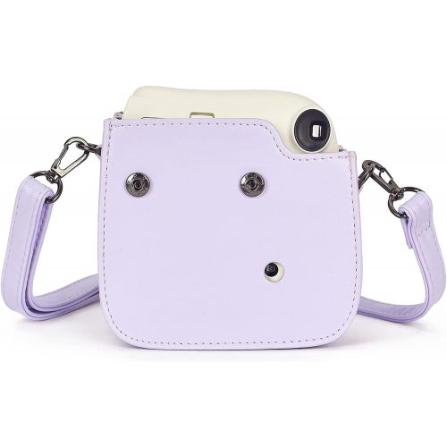  Phetium Protective Case Compatible with Instax Mini 7+ 7s 7c Instant Film Camera / Polaroid PIC-300, Premium Vegan Leather Bag Cover with Removable Strap (Purple)