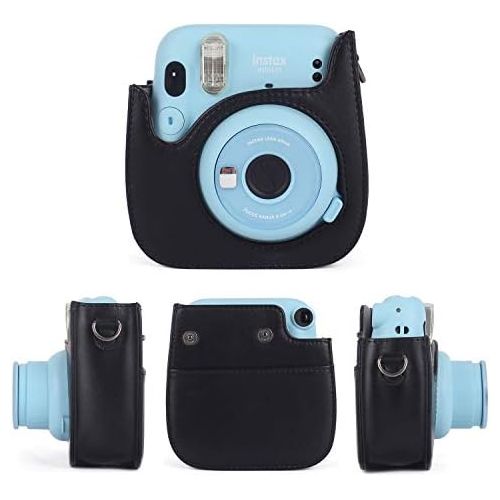  [아마존베스트]Phetium Instant Camera Case Compatible with Instax Mini 11,PU Leather Bag with Pocket and Adjustable Shoulder Strap (Black)