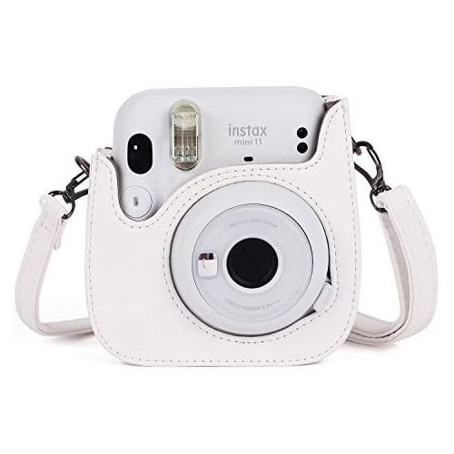  Phetium Instant Camera Case Compatible with Instax Mini 11,PU Leather Bag with Pocket and Adjustable Shoulder Strap (White)