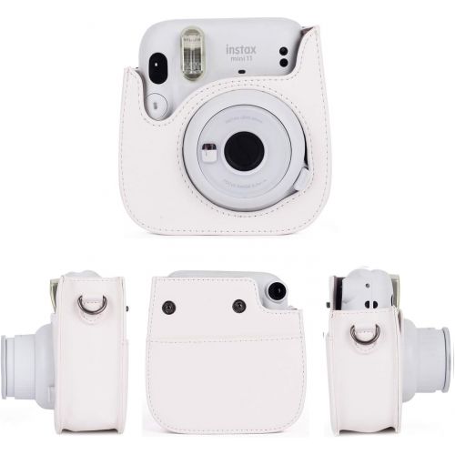  Phetium Instant Camera Case Compatible with Instax Mini 11,PU Leather Bag with Pocket and Adjustable Shoulder Strap (White)