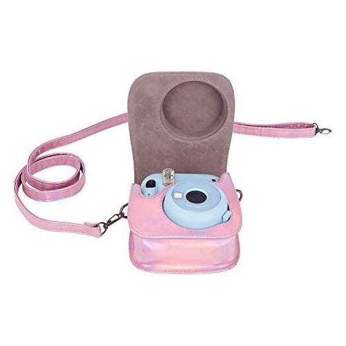  Phetium Instant Camera Case Compatible with Instax Mini 11,PU Leather Bag with Pocket and Adjustable Shoulder Strap (Magic Pink)