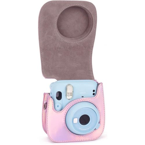  Phetium Instant Camera Case Compatible with Instax Mini 11,PU Leather Bag with Pocket and Adjustable Shoulder Strap (Magic Pink)