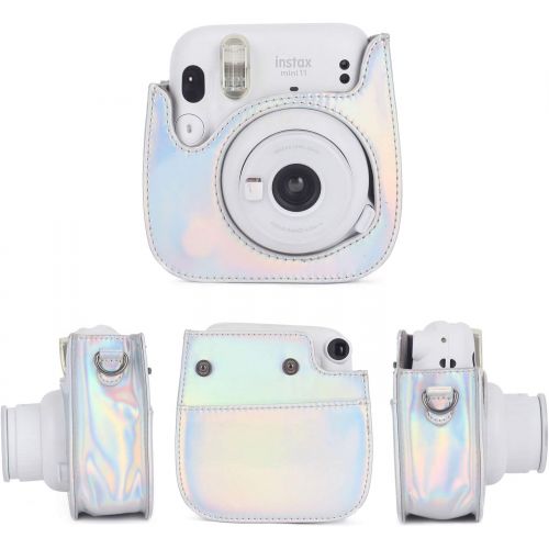  Phetium Instant Camera Case Compatible with Instax Mini 11,PU Leather Bag with Pocket and Adjustable Shoulder Strap (Magic Silver)