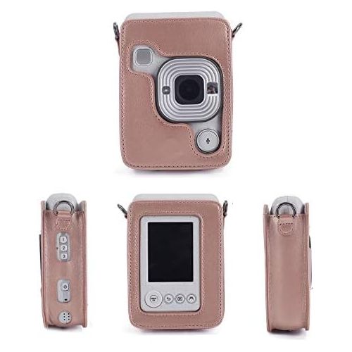  Phetium Protective Case Compatible with Instax Mini Liplay Hybrid Instant Camera and Printer, Soft PU Leather Bag with Removable/Adjustable Shoulder Strap (Blush Gold)