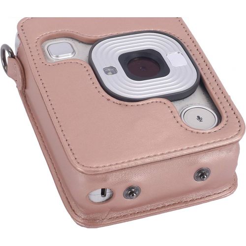  Phetium Protective Case Compatible with Instax Mini Liplay Hybrid Instant Camera and Printer, Soft PU Leather Bag with Removable/Adjustable Shoulder Strap (Blush Gold)