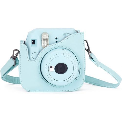  Phetium ICE Blue Protective Case Compatible with Fujifilm Instax Mini 9 Mini 8 Mini 8+, Soft PU Leather Bag with Pocket and Removable Shoulder Strap(Ice Blue)