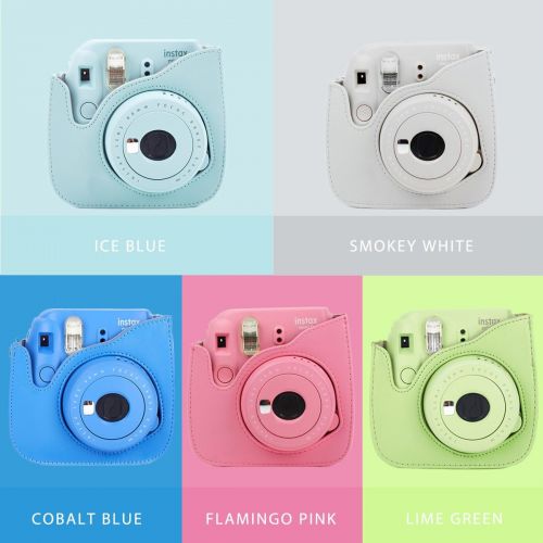  Phetium ICE Blue Protective Case Compatible with Fujifilm Instax Mini 9 Mini 8 Mini 8+, Soft PU Leather Bag with Pocket and Removable Shoulder Strap(Ice Blue)