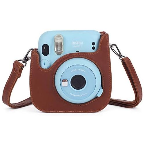  Phetium Instant Camera Case Compatible with Instax Mini 11,PU Leather Bag with Pocket and Adjustable Shoulder Strap (Brown)