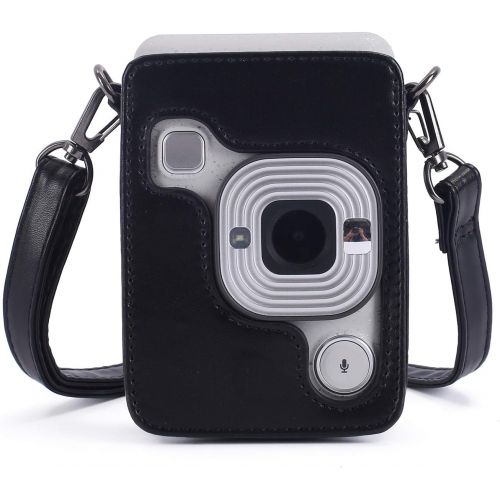  Phetium Protective Case Compatible with Instax Mini Liplay Hybrid Instant Camera and Printer, Soft PU Leather Bag with Removable/Adjustable Shoulder Strap (Black)