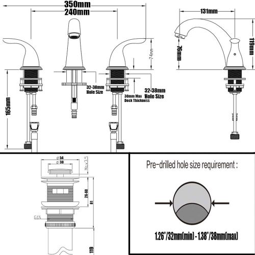  2 Handles 3 Holes Deck Mount Brushed Nickel Widespread Bathroom Faucet by Phiestina,with Stainless Steel Pop Up Drain, WF008-5-BN