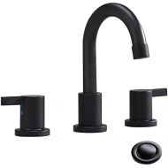 3-Hole Low-Arch 2-Handle Widespread Bathroom Faucets with Valve and Metal Pop-Up Drain Assembly,Matte Black by Phiestina, WF15-1-MB