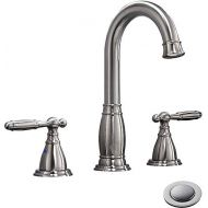 Three-Hole 8 inch Two-Handle Brushed Nickel Widespread Bathroom Faucets with Valve and Metal Pop-Up Drain Assembly by Phiestina, WF017-4-BN