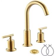 2 Handles 8 Inch Widespread BathroomFaucets, Brushed Gold Bathroom Sink Faucet with Valve and Metal Pop-Up Drain by Phiestina,WF003-1-BG