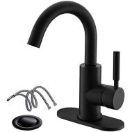 Single-Handle High-Arc Stainless Steel Faucet for Pre-Kitchen Sink/Bar Sink/Bathroom Sink by Phiestina, with 4 Inch Deck Plate and Supply Hoses, Matte Black, WE08E-MB