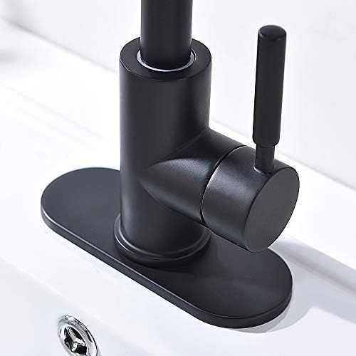  Single-Handle High-Arc Stainless Steel Faucet for Pre-Kitchen Sink/Bar Sink/Bathroom Sink by Phiestina, with 4 Inch Deck Plate and Supply Hoses, Matte Black, WE08E-MB