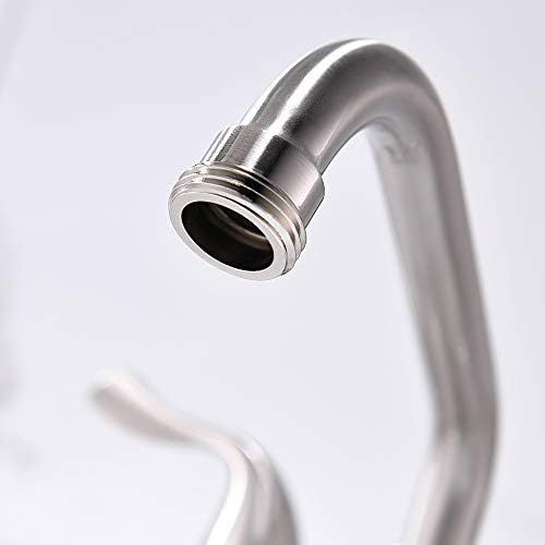  Brushed Nickel 2 Handles 4 Inch Centerest Threaded Spout Utility Sink/Laundry Faucet, with Swing Spout and Hose end by Phiestina, BF25-7-BN