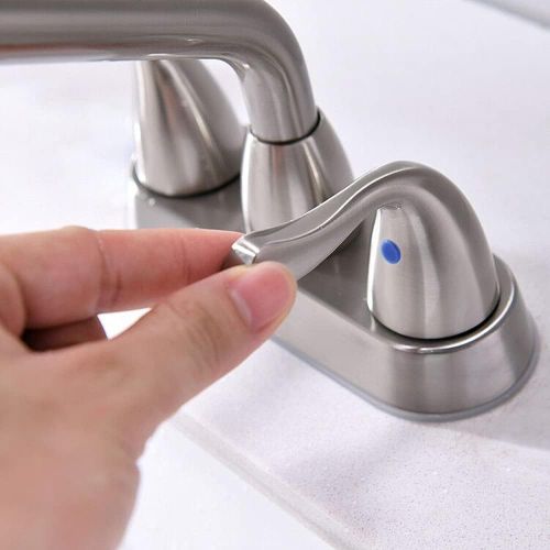  Brushed Nickel 2 Handles 4 Inch Centerest Threaded Spout Utility Sink/Laundry Faucet, with Swing Spout and Hose end by Phiestina, BF25-7-BN