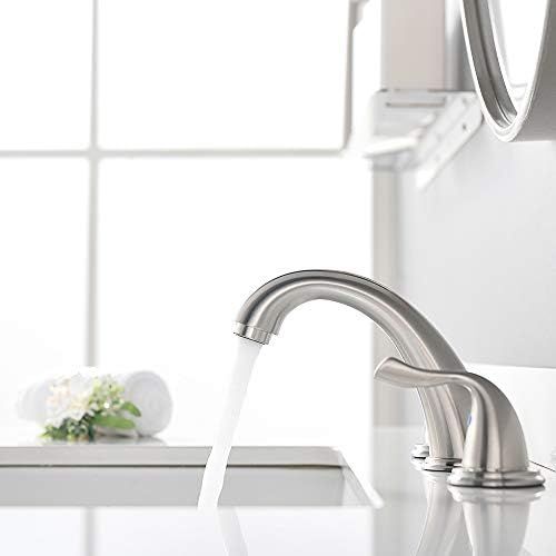  Brushed Nickel Two Handle High-Arc Widespread Bathroom Sink Faucet by Phiestina, with Stainless Steel Pop Up Drain, WF008-7-BN