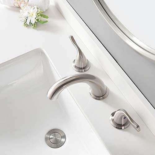  Brushed Nickel Two Handle High-Arc Widespread Bathroom Sink Faucet by Phiestina, with Stainless Steel Pop Up Drain, WF008-7-BN