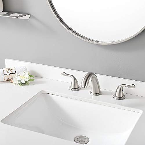  Brushed Nickel Two Handle High-Arc Widespread Bathroom Sink Faucet by Phiestina, with Stainless Steel Pop Up Drain, WF008-7-BN