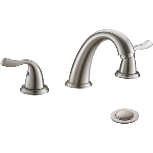  Brushed Nickel Two Handle High-Arc Widespread Bathroom Sink Faucet by Phiestina, with Stainless Steel Pop Up Drain, WF008-7-BN